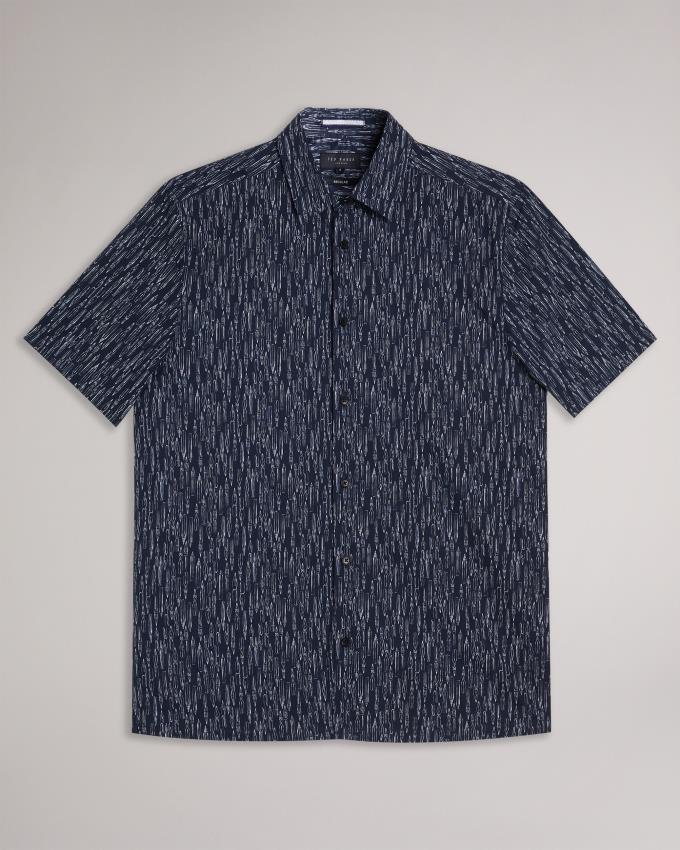 Koszule Męskie Ted Baker Short Sleeve Fountain Pen Print Granatowe Polska | PL-PKOHM1632
