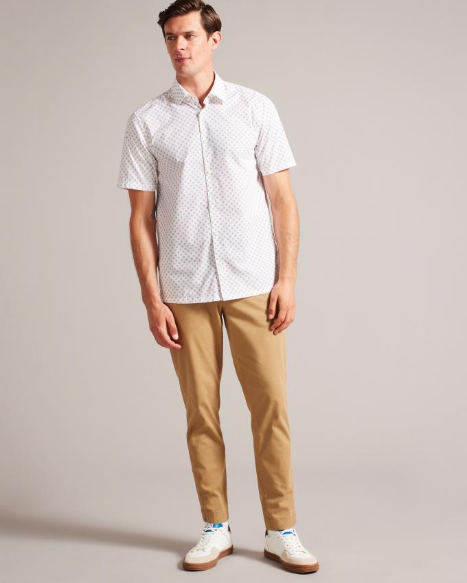 Koszule Męskie Ted Baker Short Sleeve Geometric Print Białe Polska | PL-MCIVF8174