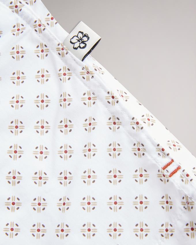 Koszule Męskie Ted Baker Short Sleeve Geometric Print Białe Polska | PL-MCIVF8174