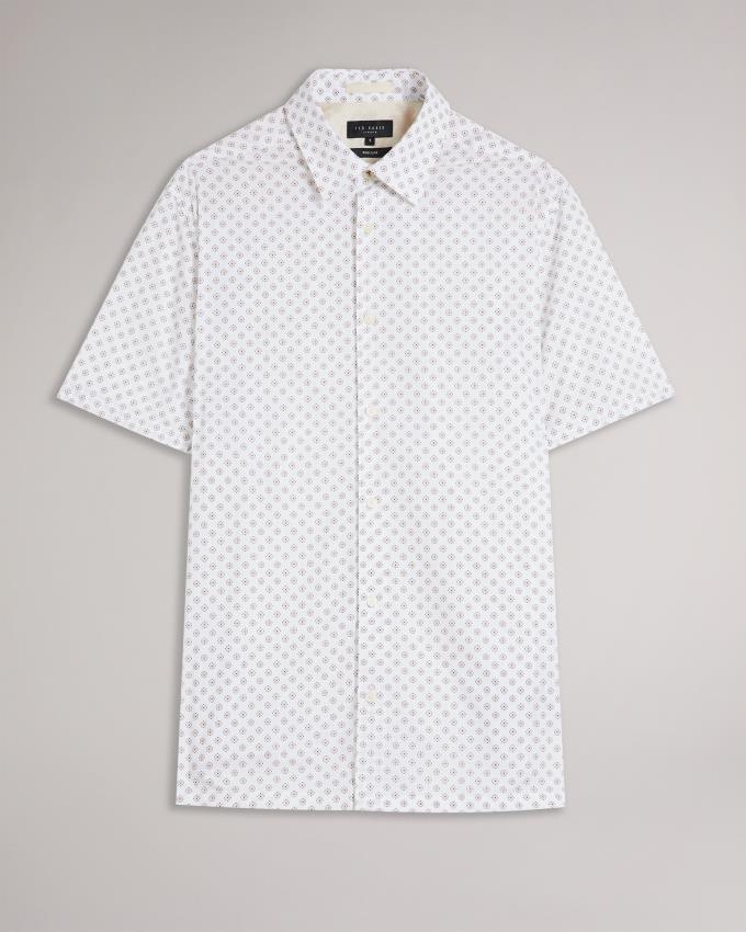 Koszule Męskie Ted Baker Short Sleeve Geometric Print Białe Polska | PL-MCIVF8174