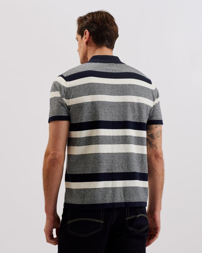 Koszule Męskie Ted Baker Striped Knit Cotton Cashmere Granatowe Polska | PL-GVTMK7460