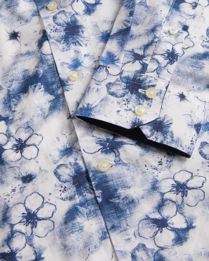 Koszule Męskie Ted Baker Watercolour Floral Long Sleeve Cotton Granatowe Polska | PL-BZOXR2843
