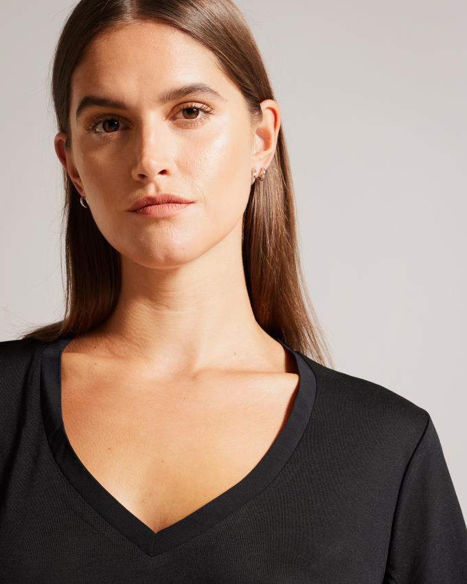 Koszulka Damskie Ted Baker Easy Fit V-Neck Czarne Polska | PL-TJHOL9072