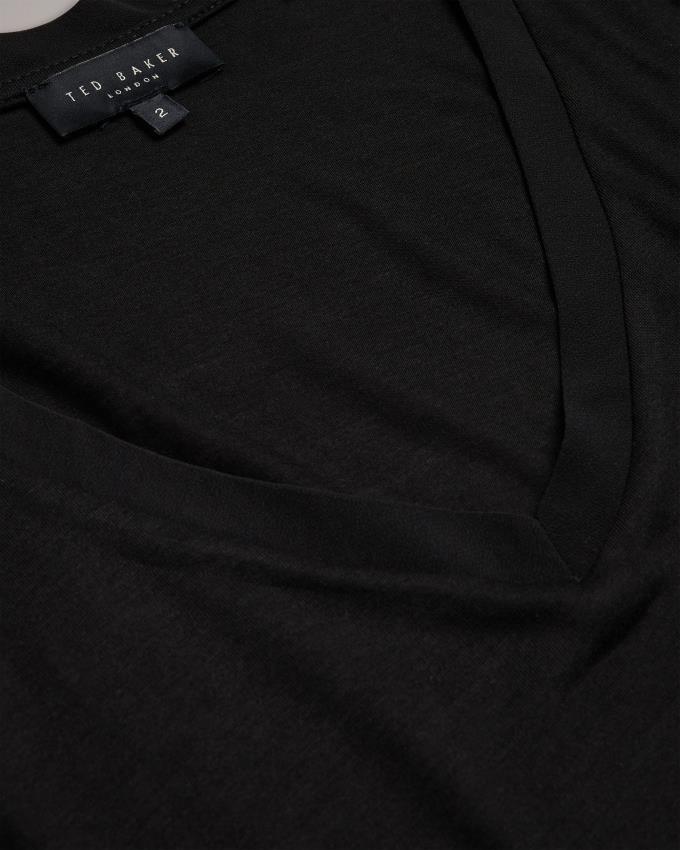 Koszulka Damskie Ted Baker Easy Fit V-Neck Czarne Polska | PL-TJHOL9072