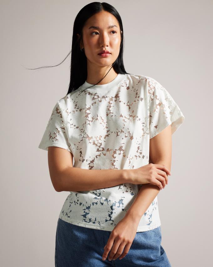 Koszulka Damskie Ted Baker Floral Lace Relaxed Białe Polska | PL-DOZJN1480