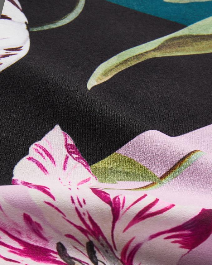 Koszulka Damskie Ted Baker Woven Front Floral Print Czarne Polska | PL-AVBJF4810