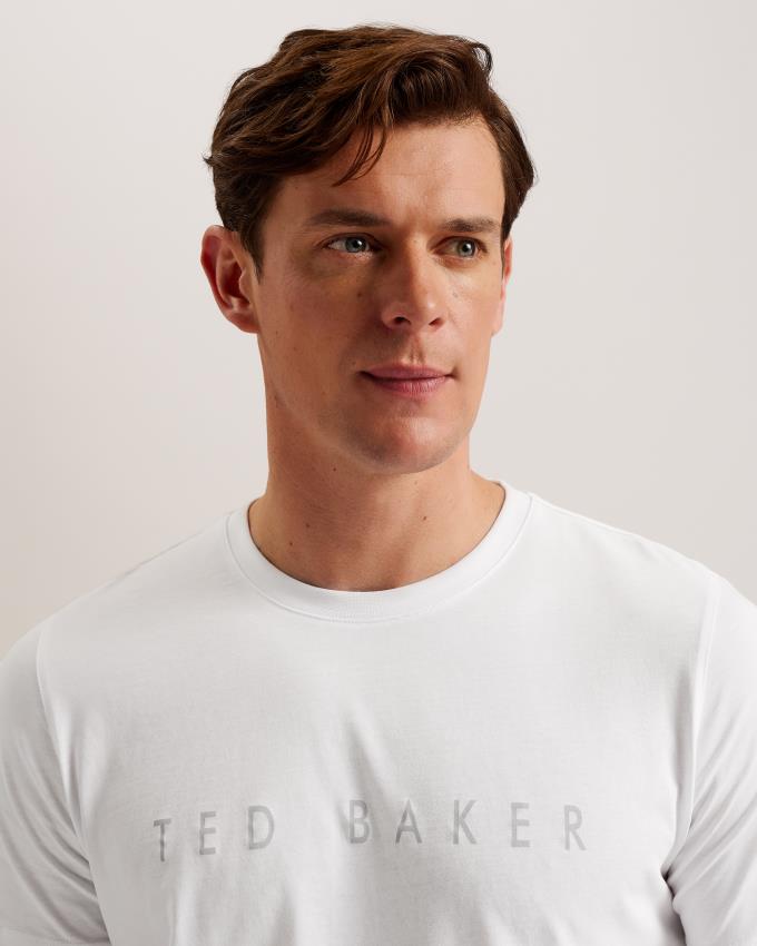 Koszulka Męskie Ted Baker Short Sleeve Branded Białe Polska | PL-YRDZK2957
