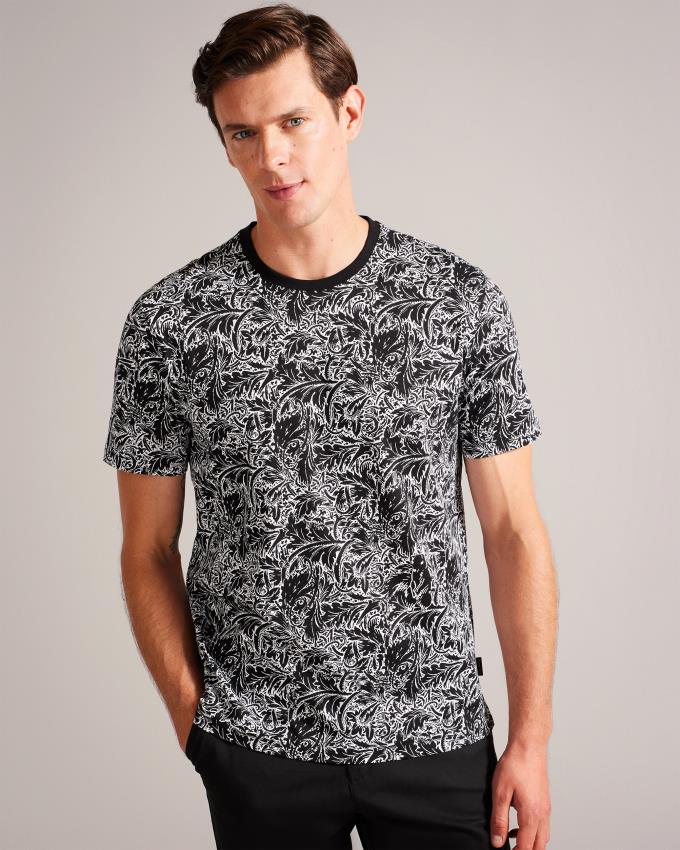 Koszulka Męskie Ted Baker Short Sleeve Leaf Print Kolorowe Polska | PL-BZLFO3875