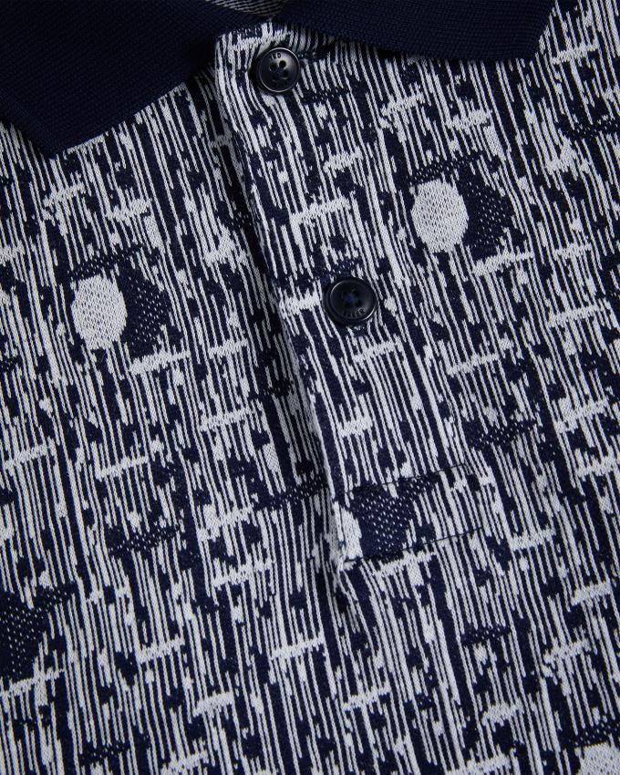 Koszulka Polo Męskie Ted Baker Geometric Knit Granatowe Niebieskie Polska | PL-EMKOV0265