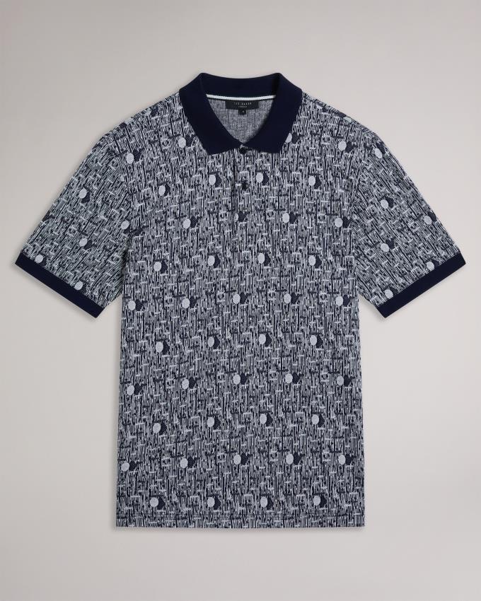 Koszulka Polo Męskie Ted Baker Geometric Knit Granatowe Niebieskie Polska | PL-EMKOV0265