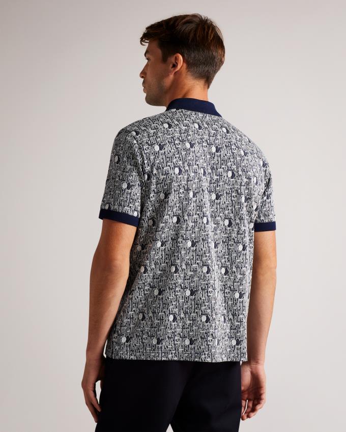 Koszulka Polo Męskie Ted Baker Geometric Knit Granatowe Niebieskie Polska | PL-EMKOV0265