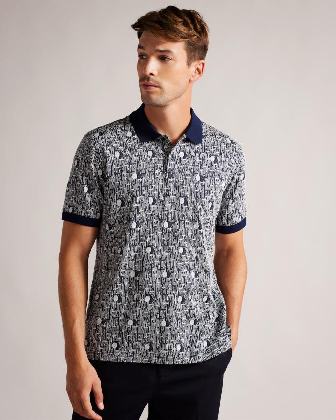 Koszulka Polo Męskie Ted Baker Geometric Knit Granatowe Niebieskie Polska | PL-EMKOV0265