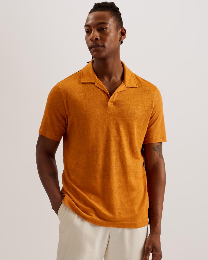 Koszulka Polo Męskie Ted Baker Linen Revere Collar Pomarańczowe Polska | PL-ELNJB2489