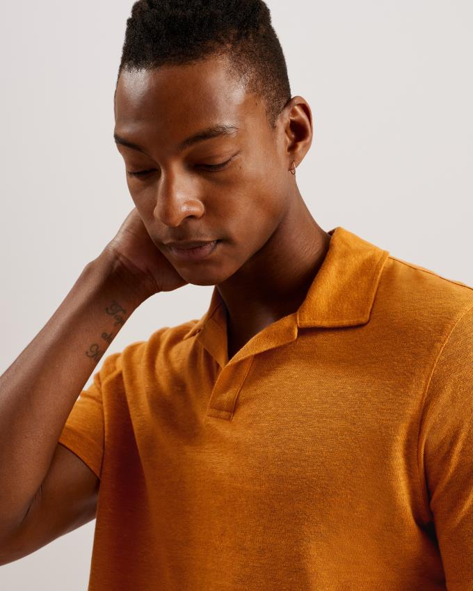 Koszulka Polo Męskie Ted Baker Linen Revere Collar Pomarańczowe Polska | PL-ELNJB2489