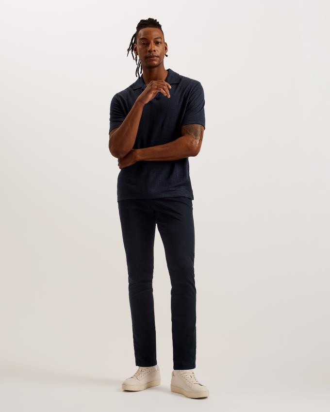 Koszulka Polo Męskie Ted Baker Linen Revere Collar Granatowe Polska | PL-IFORX1632