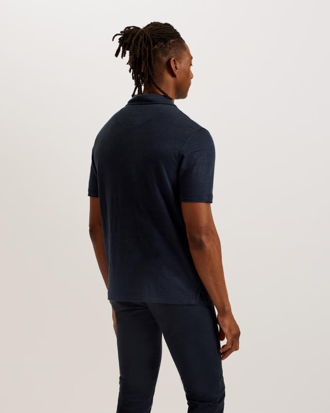 Koszulka Polo Męskie Ted Baker Linen Revere Collar Granatowe Polska | PL-IFORX1632