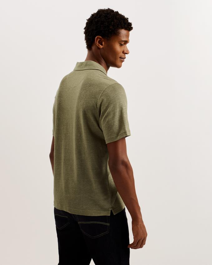 Koszulka Polo Męskie Ted Baker Linen Revere Collar Oliwkowe Polska | PL-NGHDV0213