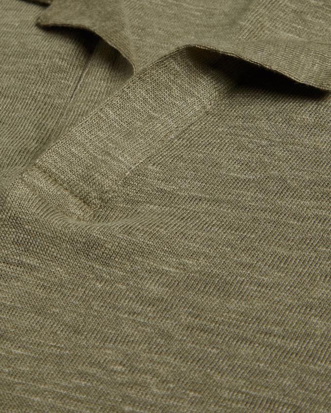 Koszulka Polo Męskie Ted Baker Linen Revere Collar Oliwkowe Polska | PL-NGHDV0213
