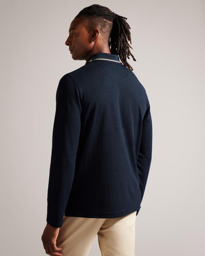 Koszulka Polo Męskie Ted Baker Long Sleeve Open Collar Granatowe Polska | PL-FVMCK3025