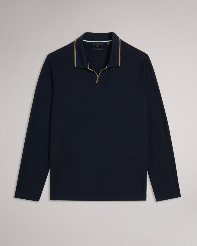 Koszulka Polo Męskie Ted Baker Long Sleeve Open Collar Granatowe Polska | PL-FVMCK3025