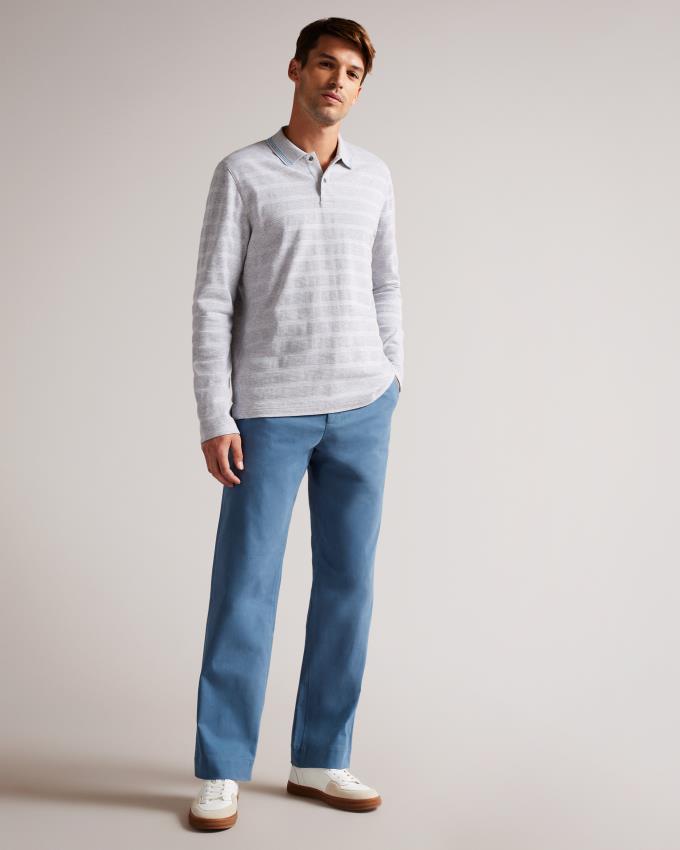 Koszulka Polo Męskie Ted Baker Long Sleeve Textured Stripe Szare Polska | PL-XVHJA9041
