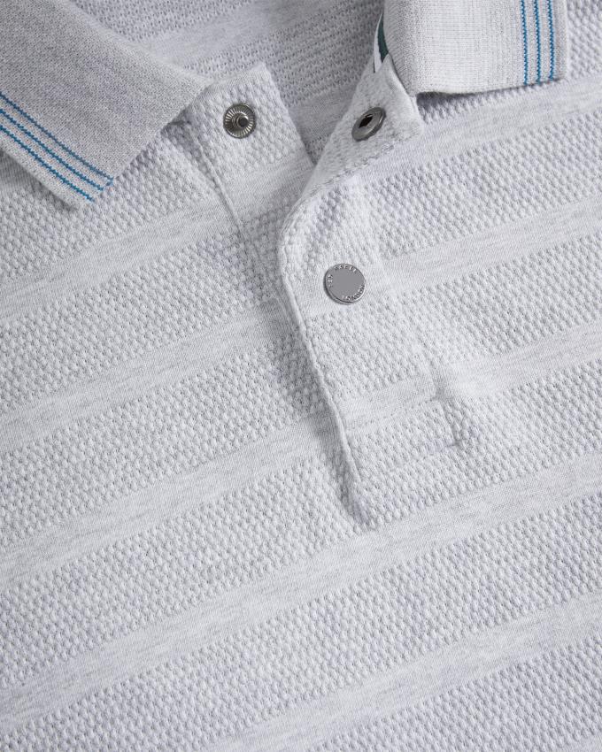 Koszulka Polo Męskie Ted Baker Long Sleeve Textured Stripe Szare Polska | PL-XVHJA9041