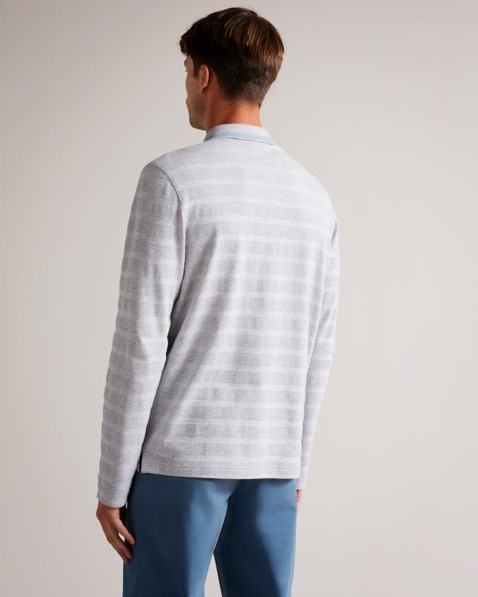 Koszulka Polo Męskie Ted Baker Long Sleeve Textured Stripe Szare Polska | PL-XVHJA9041