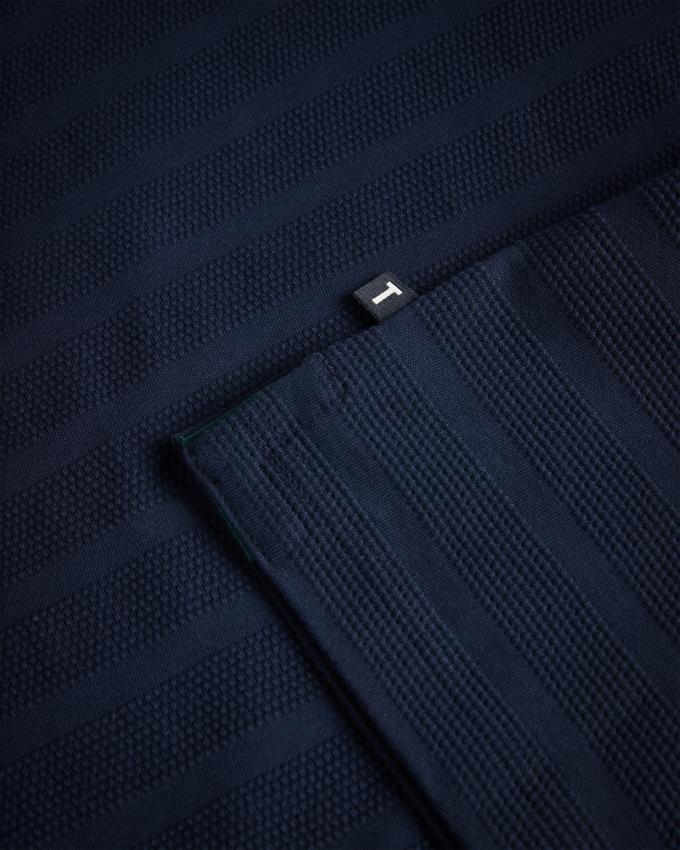 Koszulka Polo Męskie Ted Baker Long Sleeve Textured Stripe Granatowe Polska | PL-QNYSD8015