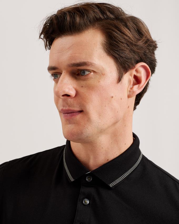 Koszulka Polo Męskie Ted Baker Polo With Striped Details Czarne Polska | PL-QTWVY0369