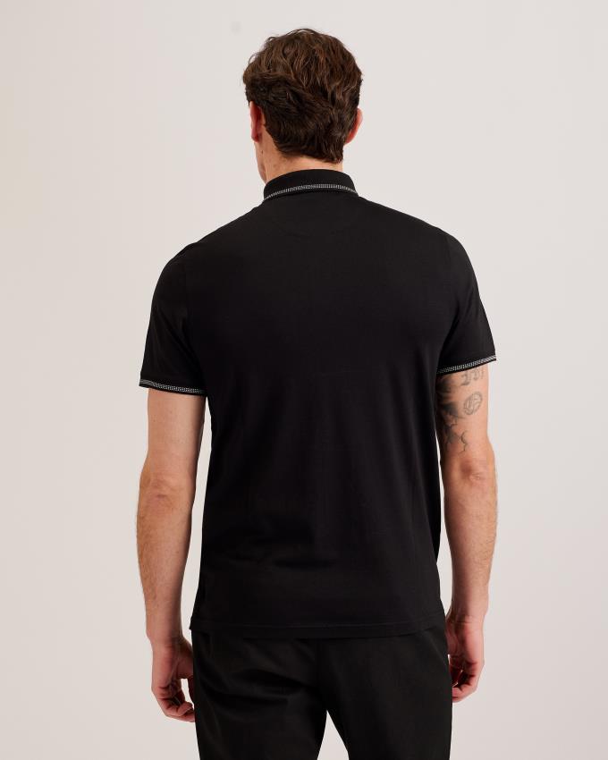 Koszulka Polo Męskie Ted Baker Polo With Striped Details Czarne Polska | PL-QTWVY0369