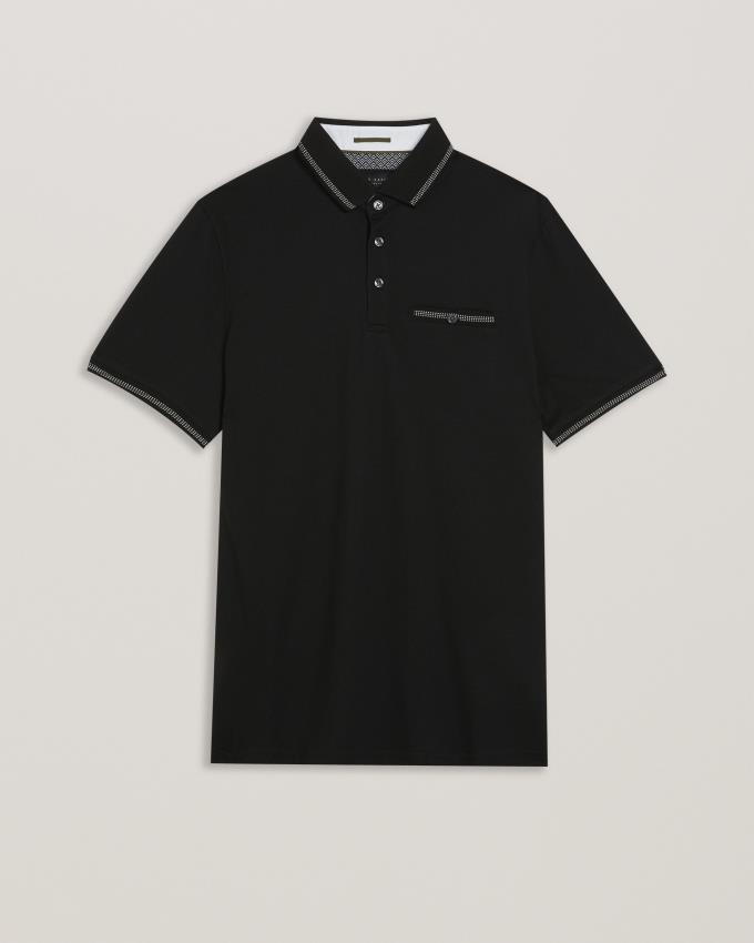 Koszulka Polo Męskie Ted Baker Polo With Striped Details Czarne Polska | PL-QTWVY0369