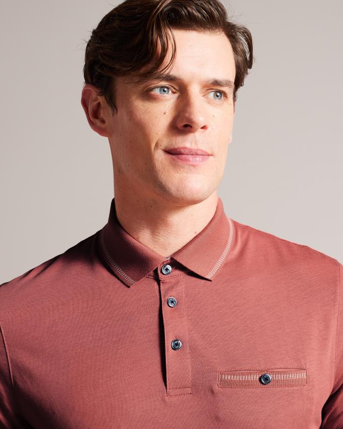 Koszulka Polo Męskie Ted Baker Polo With Striped Details Różowe Polska | PL-YBXIK9623