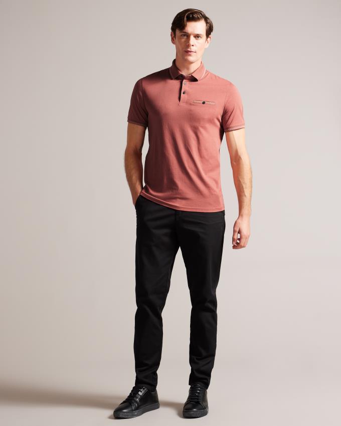 Koszulka Polo Męskie Ted Baker Polo With Striped Details Różowe Polska | PL-YBXIK9623