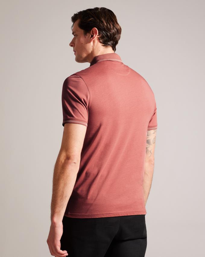 Koszulka Polo Męskie Ted Baker Polo With Striped Details Różowe Polska | PL-YBXIK9623