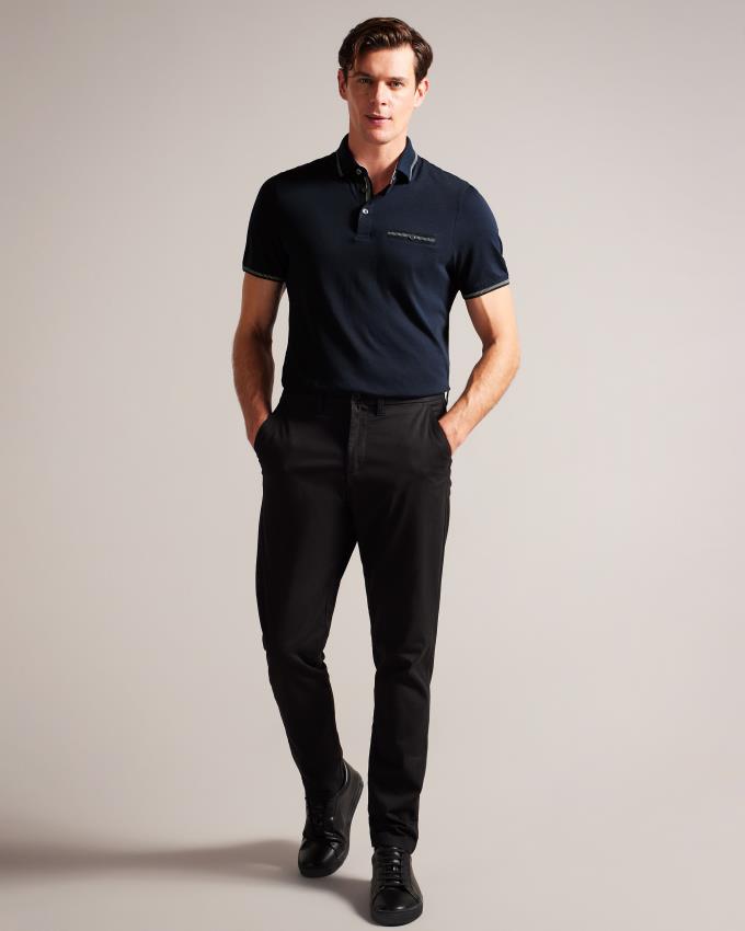 Koszulka Polo Męskie Ted Baker Polo With Striped Details Granatowe Polska | PL-OYWBP4285