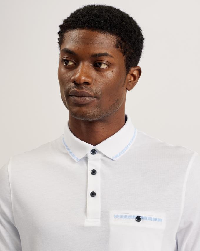 Koszulka Polo Męskie Ted Baker Polo With Striped Details Białe Polska | PL-LPQVR2685