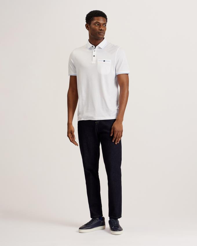 Koszulka Polo Męskie Ted Baker Polo With Striped Details Białe Polska | PL-LPQVR2685