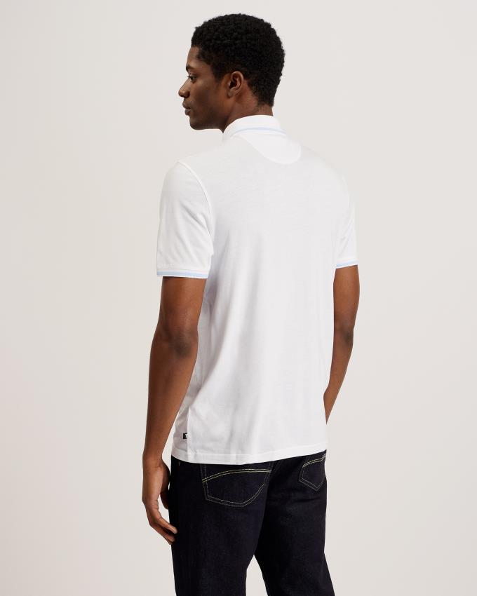Koszulka Polo Męskie Ted Baker Polo With Striped Details Białe Polska | PL-LPQVR2685