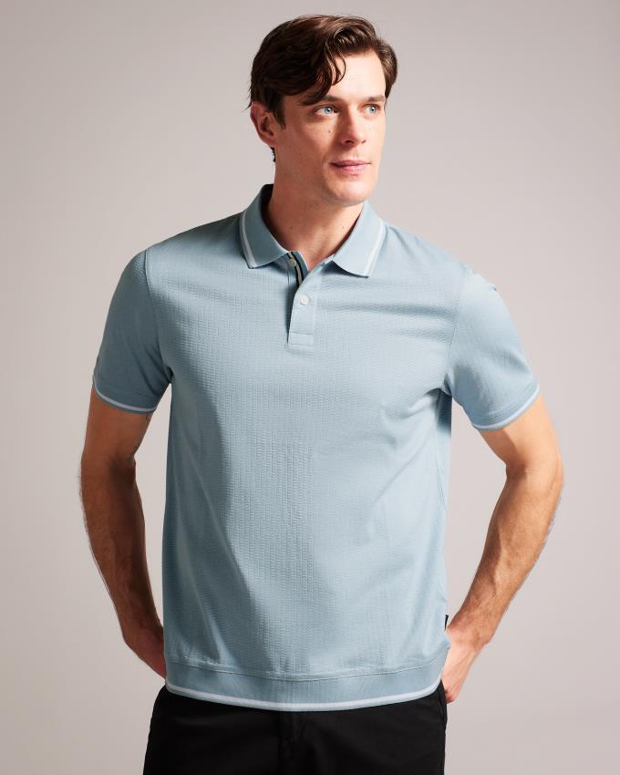 Koszulka Polo Męskie Ted Baker Regular Fit Textured Głęboka Niebieskie Polska | PL-JPTUX6180
