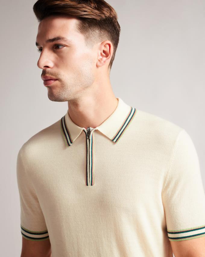 Koszulka Polo Męskie Ted Baker Short Sleeve Stripe Trim Białe Polska | PL-XVNFE8541