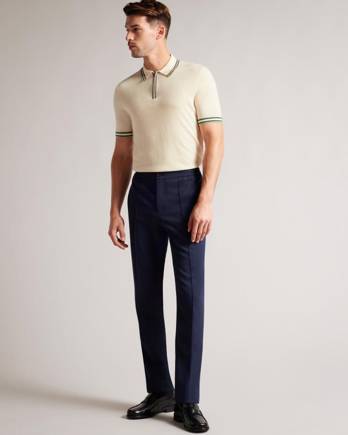 Koszulka Polo Męskie Ted Baker Short Sleeve Stripe Trim Białe Polska | PL-XVNFE8541