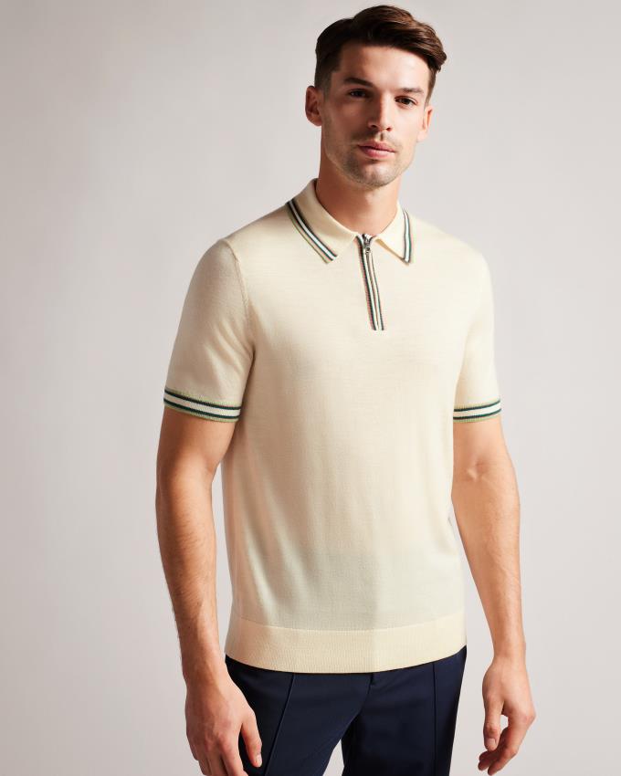 Koszulka Polo Męskie Ted Baker Short Sleeve Stripe Trim Białe Polska | PL-XVNFE8541