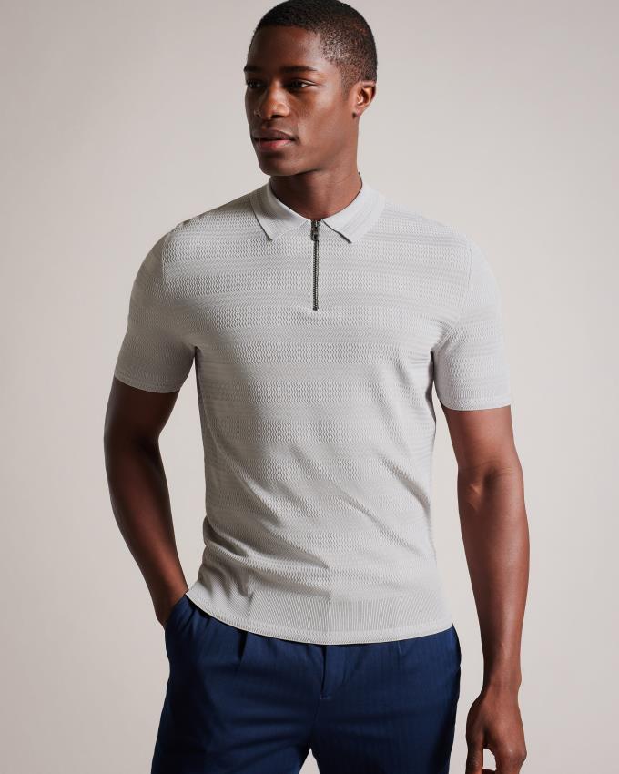 Koszulka Polo Męskie Ted Baker Short Sleeve Textured Szare Polska | PL-LUAGI4387