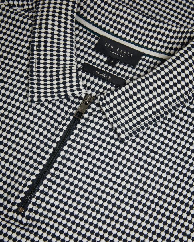 Koszulka Polo Męskie Ted Baker Short Sleeve Textured Zip Granatowe Polska | PL-YXIVF6450