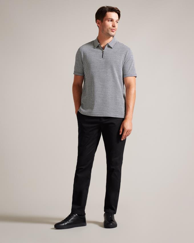 Koszulka Polo Męskie Ted Baker Short Sleeve Textured Zip Granatowe Polska | PL-YXIVF6450