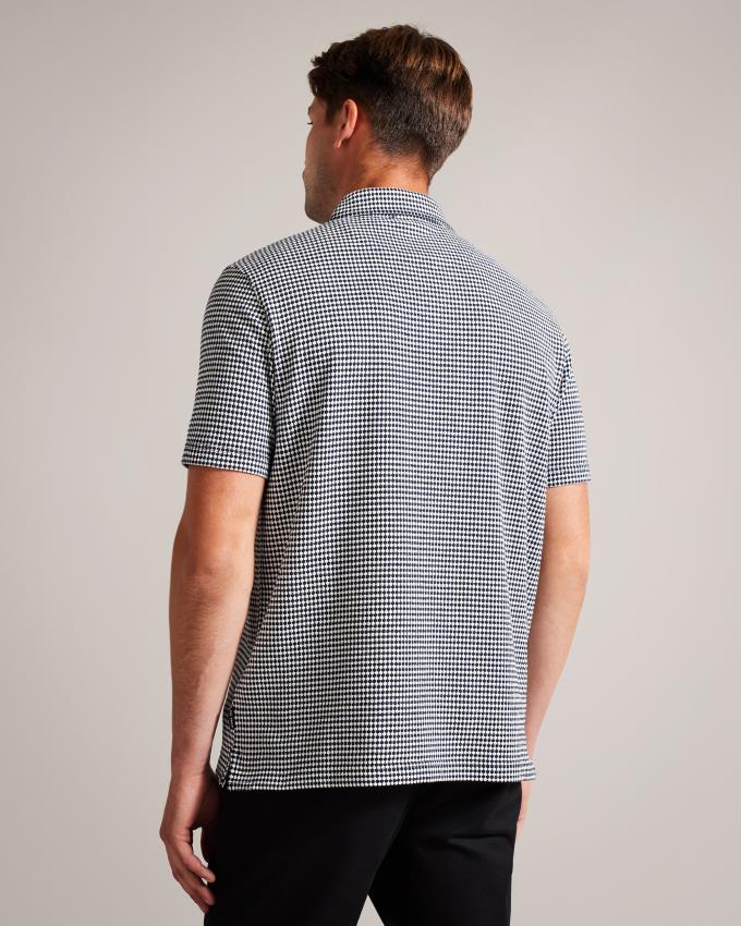 Koszulka Polo Męskie Ted Baker Short Sleeve Textured Zip Granatowe Polska | PL-YXIVF6450