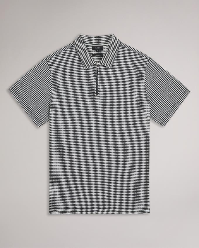 Koszulka Polo Męskie Ted Baker Short Sleeve Textured Zip Granatowe Polska | PL-YXIVF6450