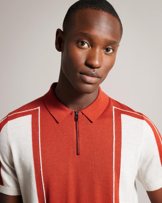 Koszulka Polo Męskie Ted Baker Short Sleeve Wool Zip Ciemny Czerwone Polska | PL-GALOI8591