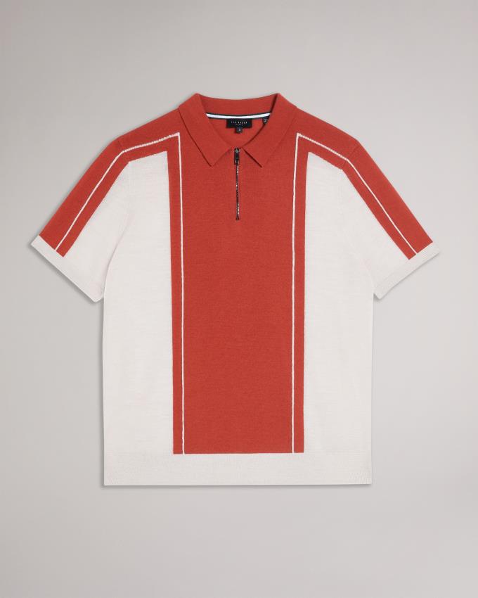 Koszulka Polo Męskie Ted Baker Short Sleeve Wool Zip Ciemny Czerwone Polska | PL-GALOI8591