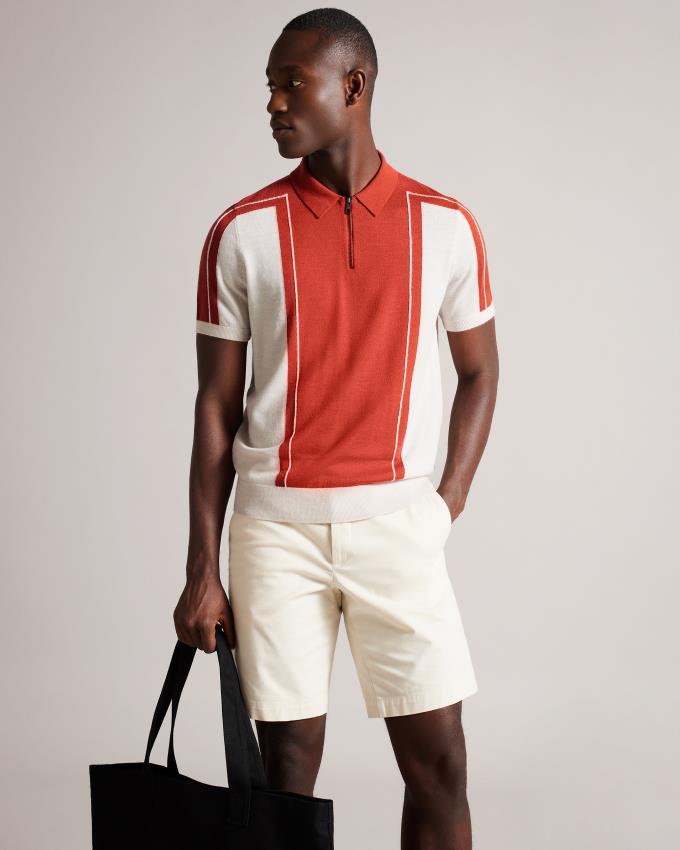 Koszulka Polo Męskie Ted Baker Short Sleeve Wool Zip Ciemny Czerwone Polska | PL-GALOI8591